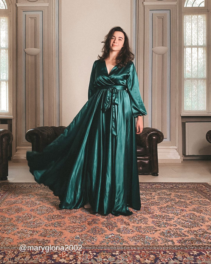 CALLIOPE Dress - Emerald Satin 