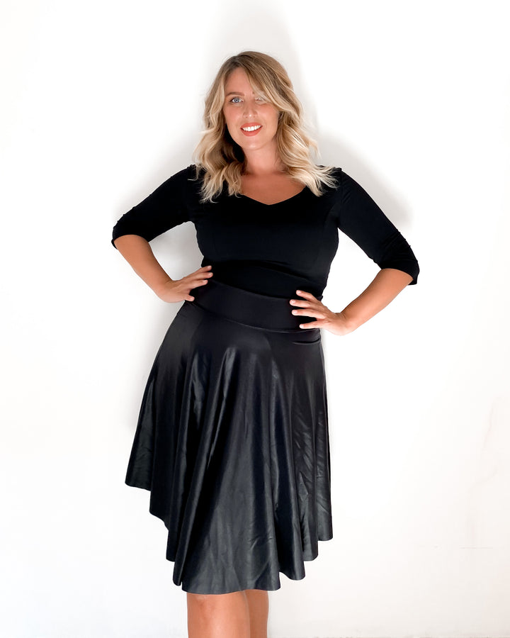 Stretch MIDI skirt - BLACK faux leather effect