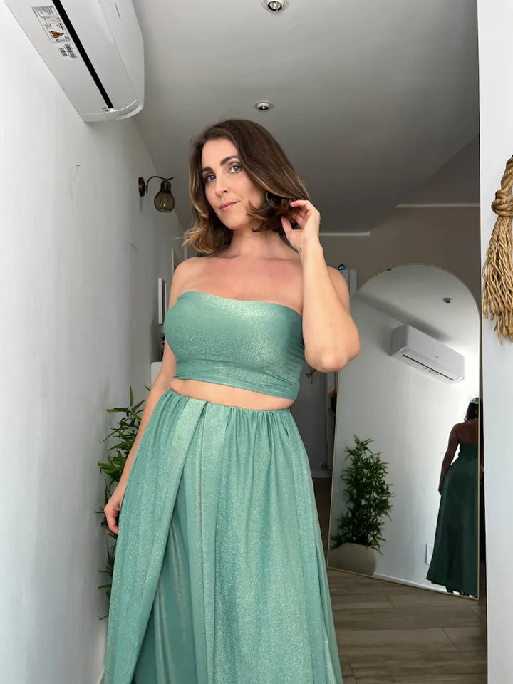 Abito OLIMPIA Multi-way - Lurex editon - Porcelain Green