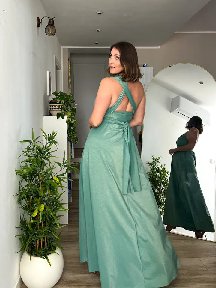Abito OLIMPIA Multi-way - Lurex editon - Porcelain Green