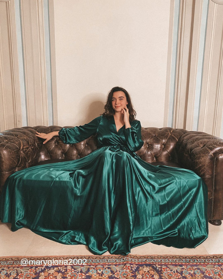 CALLIOPE Dress - Emerald Satin 