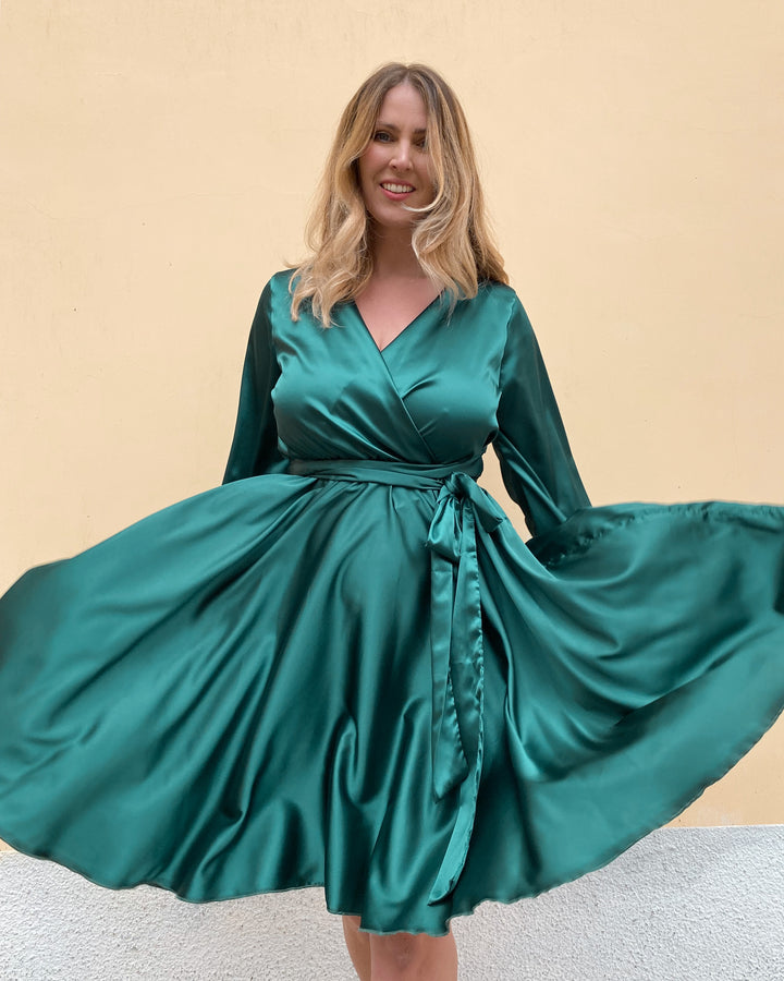 PARIS Dress - Emerald Satin 