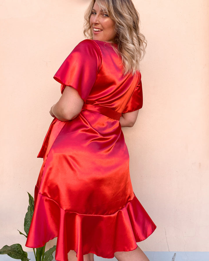 Dress in Satin - CORAL RED