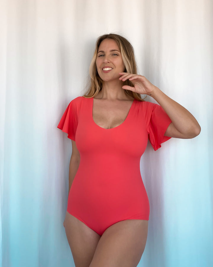 Short Sleeve Bodysuit - Coral